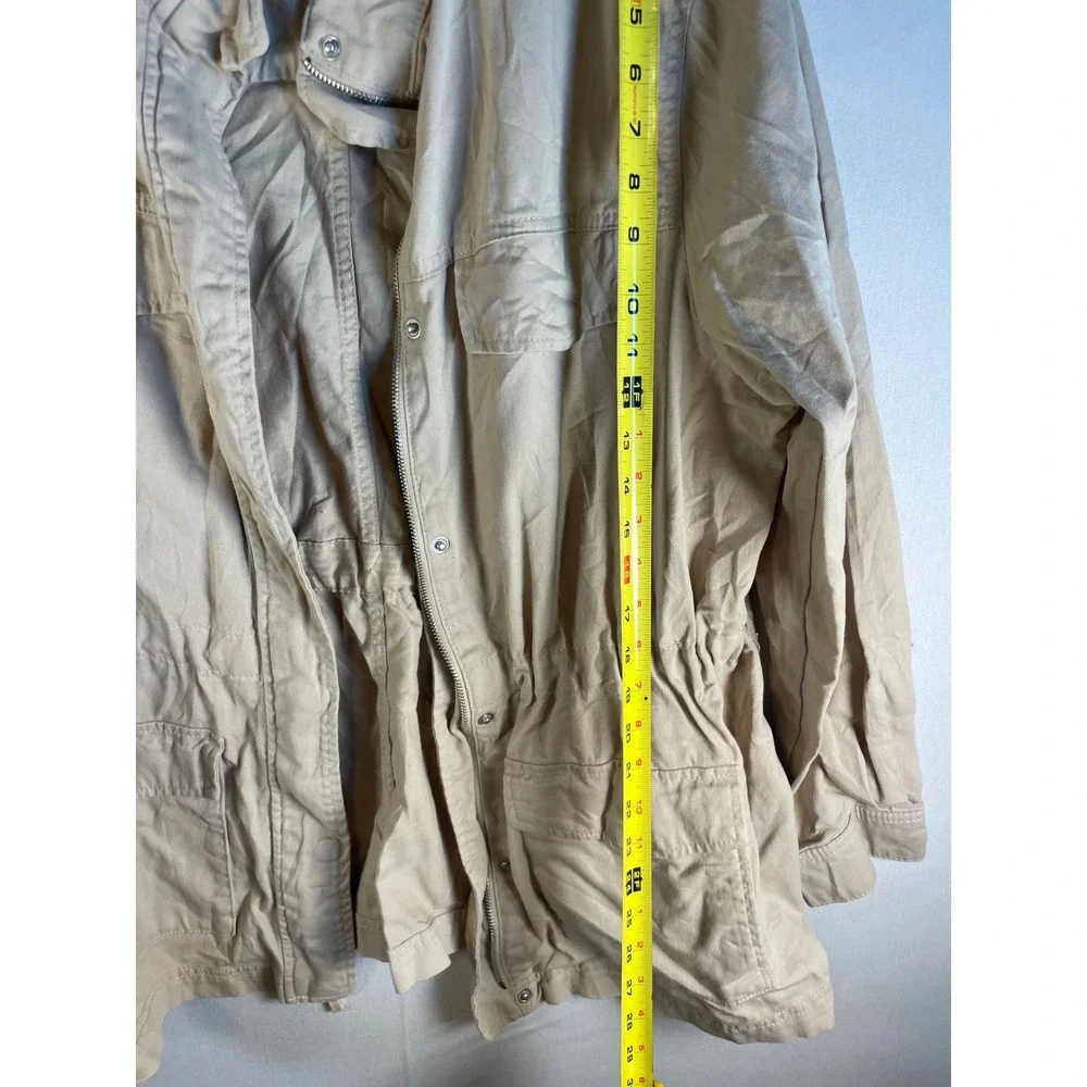 Gap Womens XXL Tan Khaki Utility Jacket Drawstring Waist Full Zip Field Coat G98